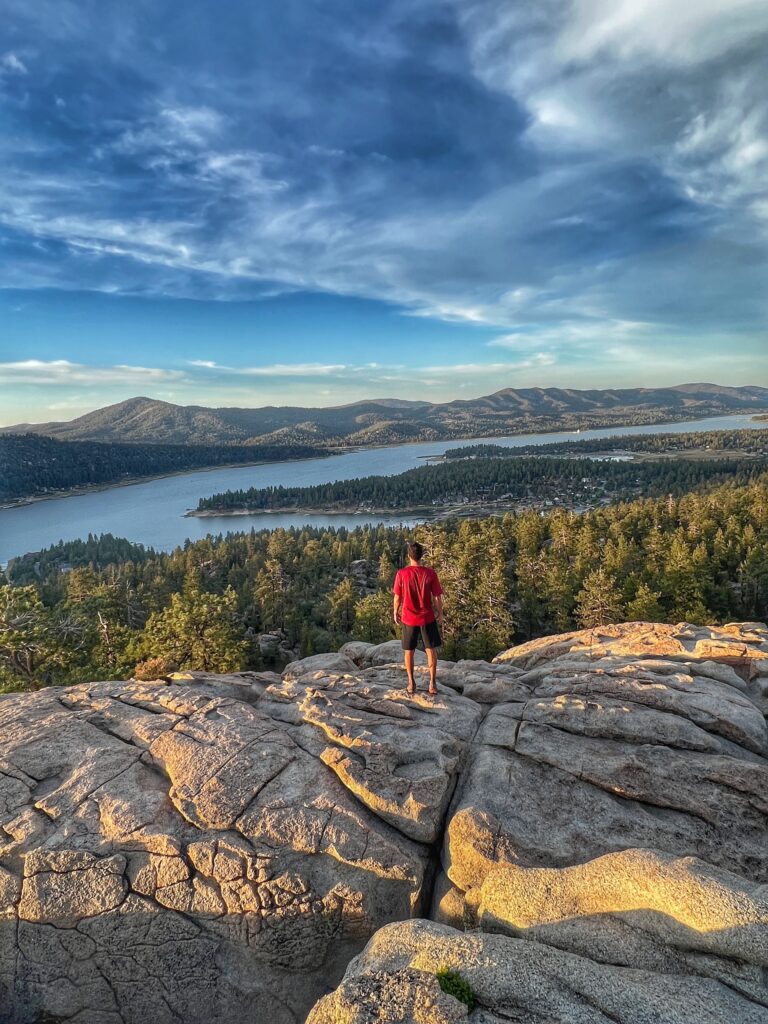Climb to the top of Castle Rock trail Big Bear Lake for amazing views of the lake